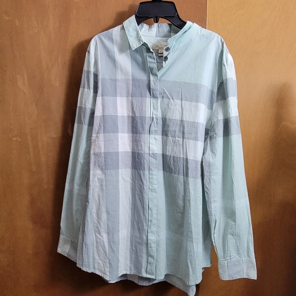 BURBERRY Brit womens button down shirt mint teal green long sleeve top large - Picture 2 of 13